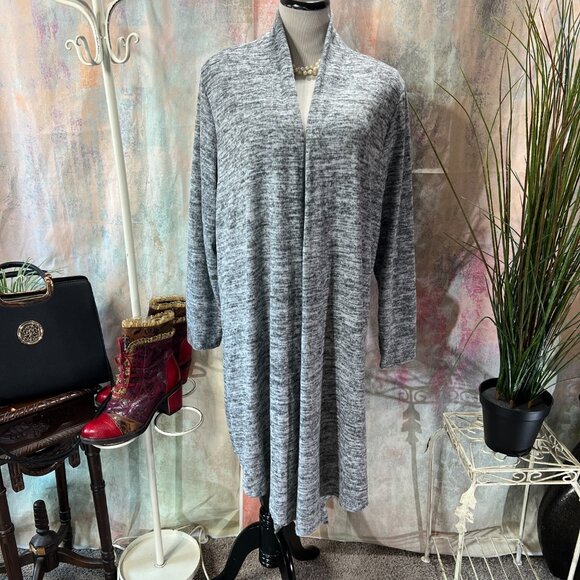 πPer Seption Woman Grey Melange Midi Plus Size Cardigan - Picture 2 of 14